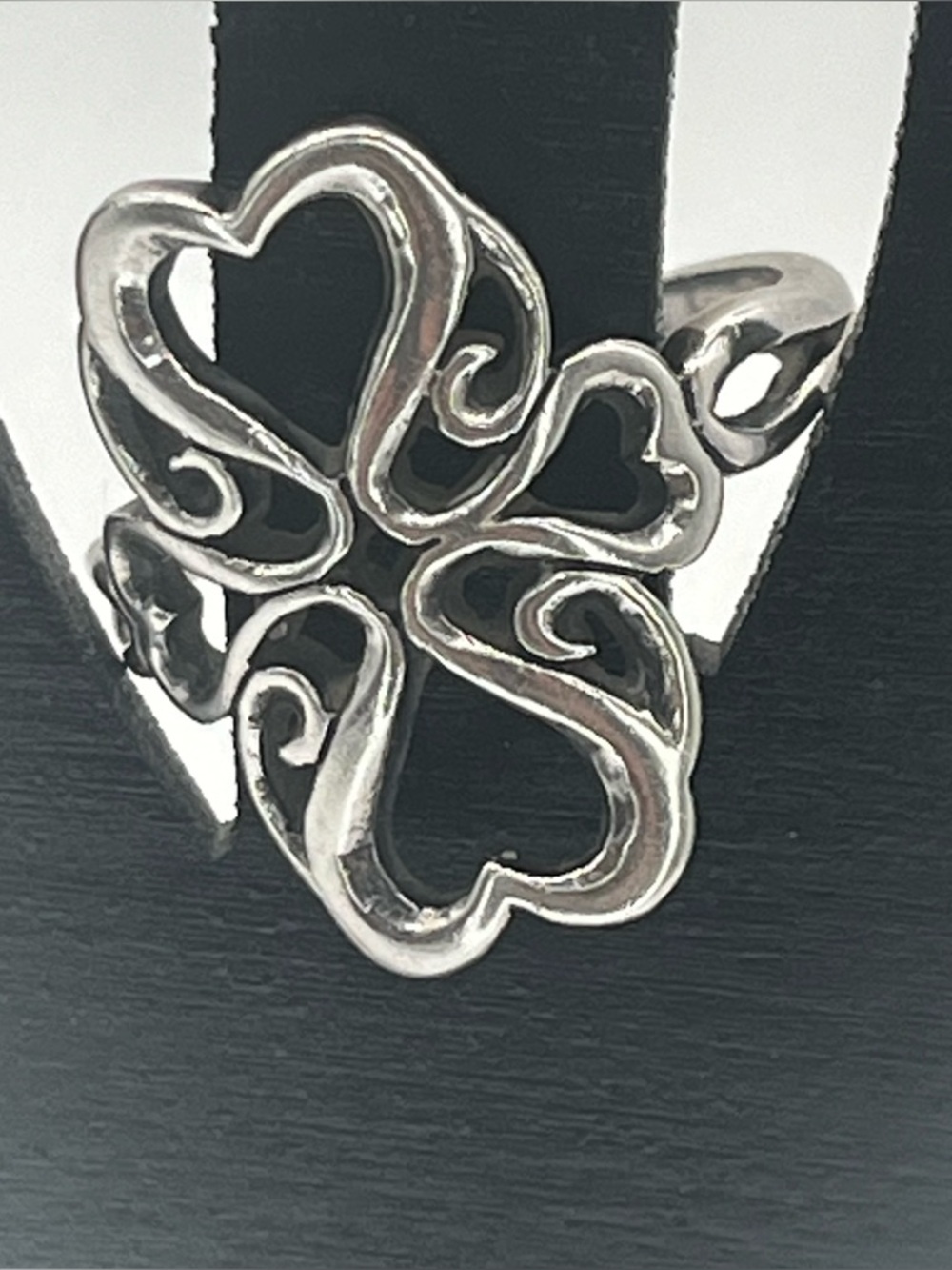 James Avery Retired Sterling Silver Tall Swirl Double Heart Ring Size 7 Bag - Picture 3 of 6